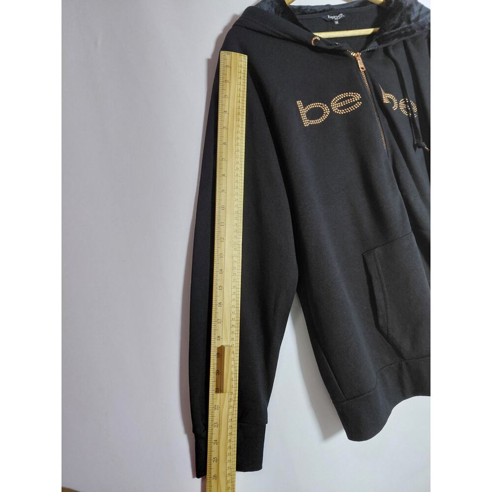 NWT bebe sport Black Hoodie Zip Up Jacket Solid Knit Women Size 2X - Picture 7 of 11